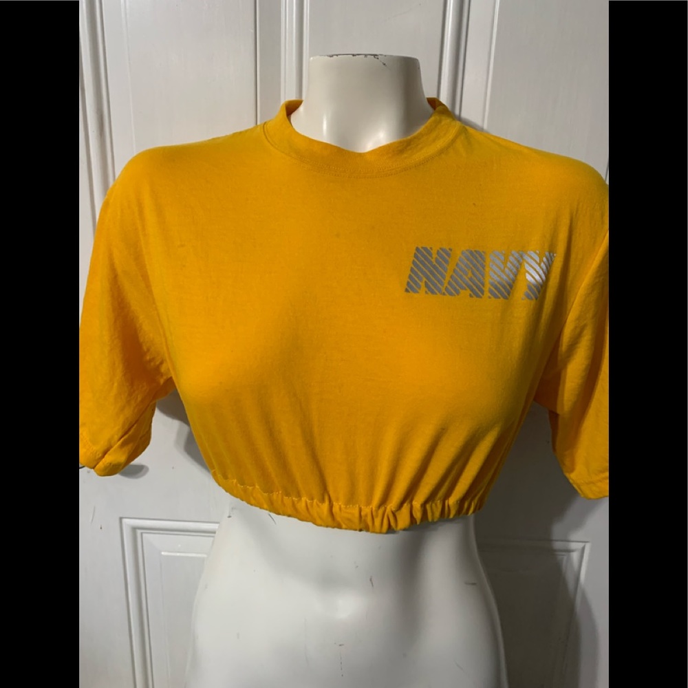 Custom reworked NAVY crop top size Small.